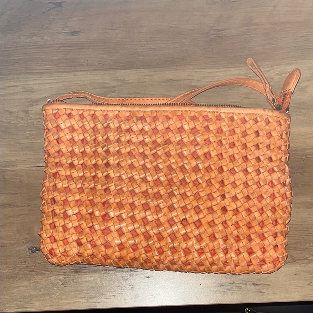 Woven Tan Clutch Bag